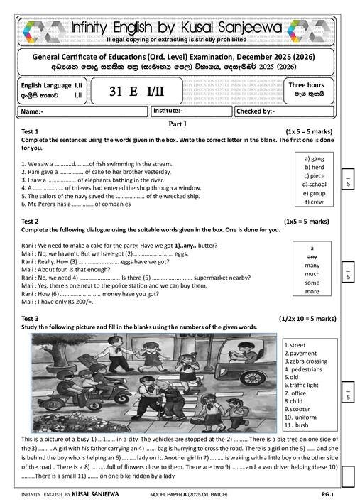 First page of past model paper 8