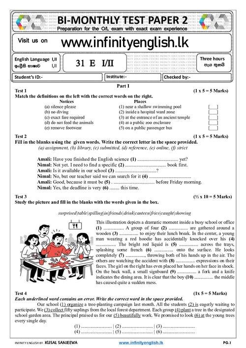 First page of Bi -monthly test 2