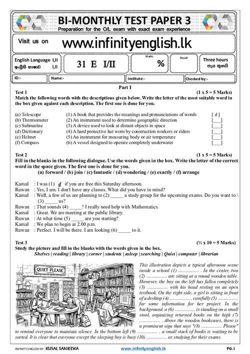 First page of Bi - monthly Test 3